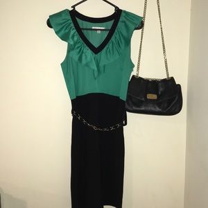 Green and black work dress